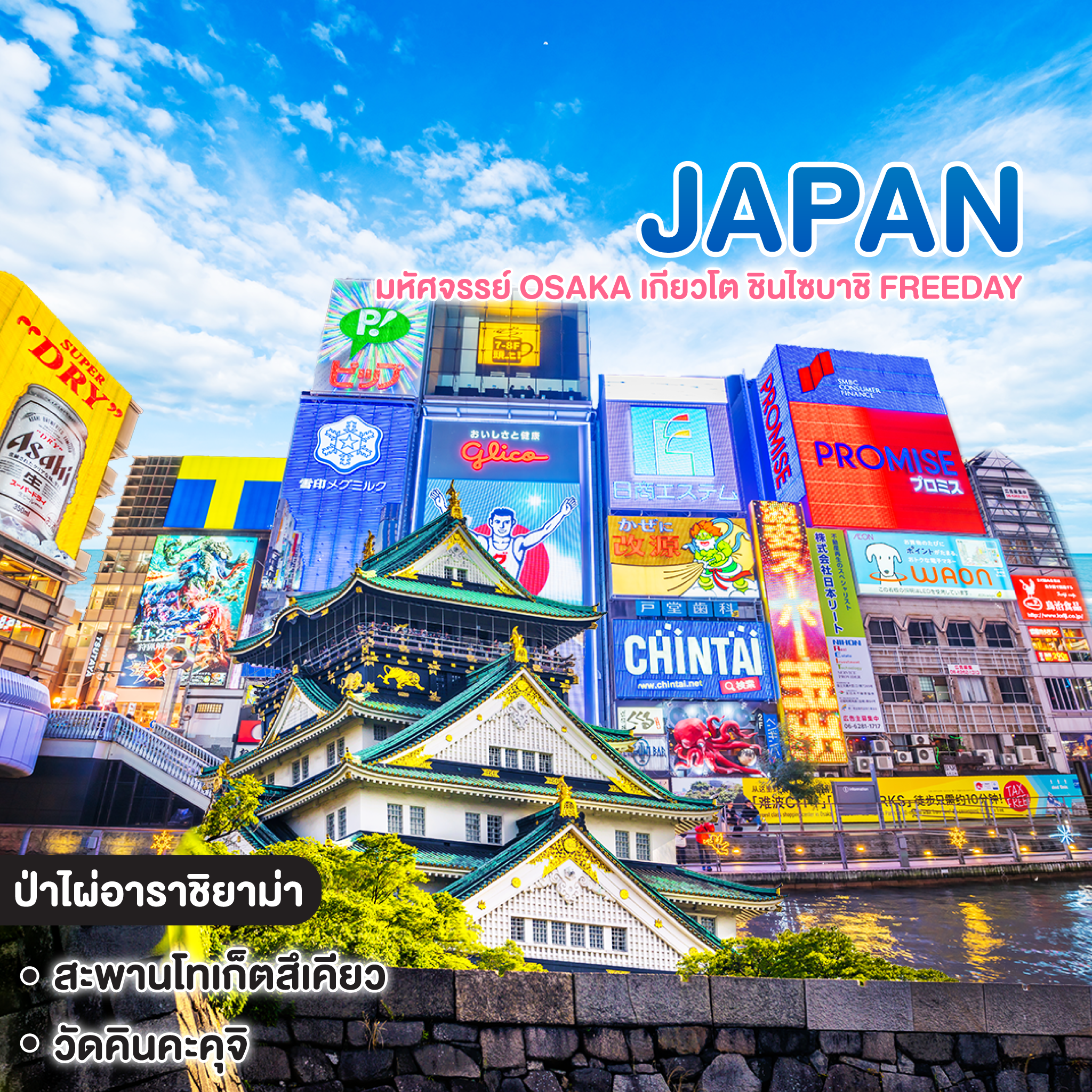ทัวร์ญี่ปุ่น มหัศจรรย์ Osaka เกียวโต ชินไซบาชิ FREEDAY