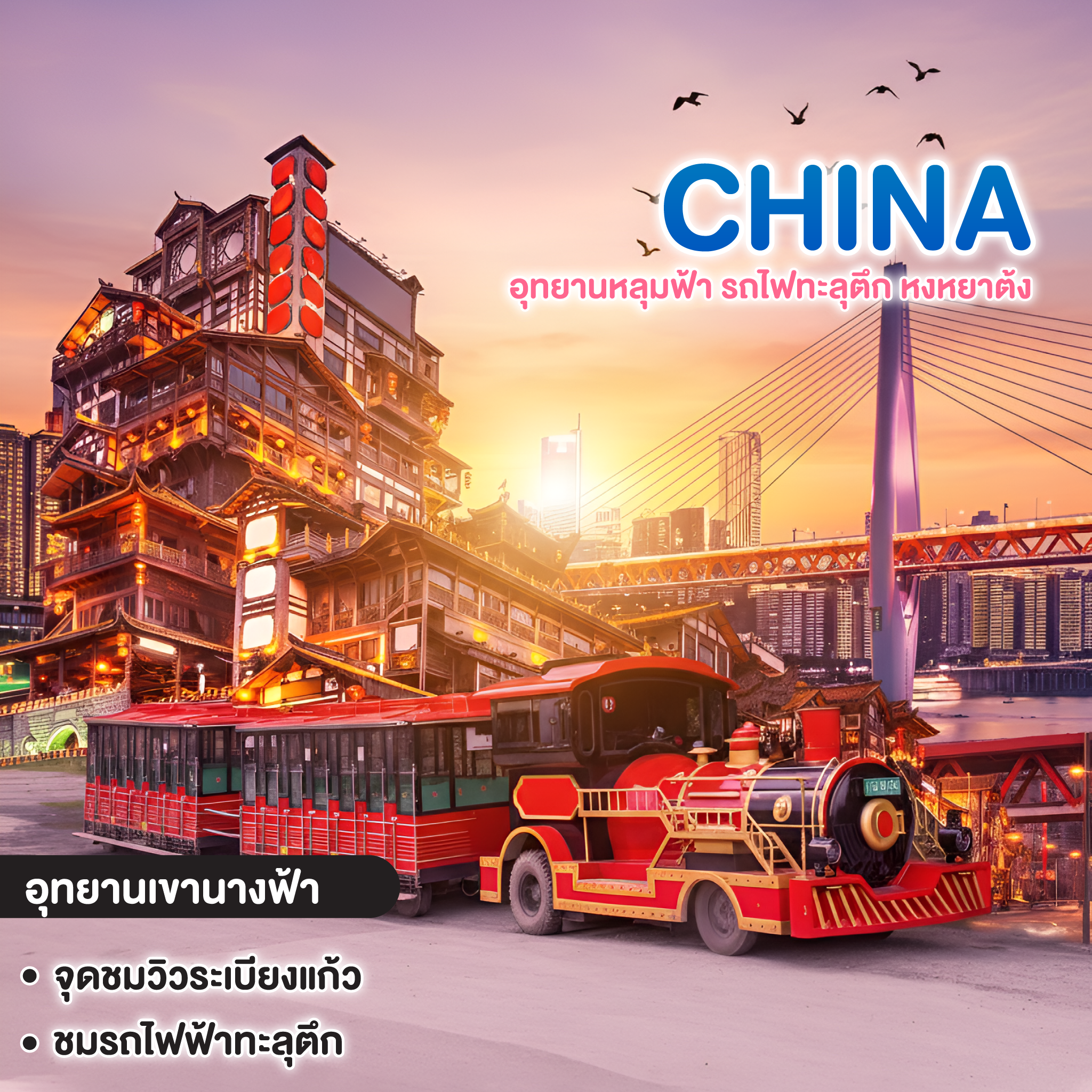 ทัวร์จีน CHONGQING อุทยานหลุมฟ้า รถไฟทะลุตึก หงหยาต้ง
