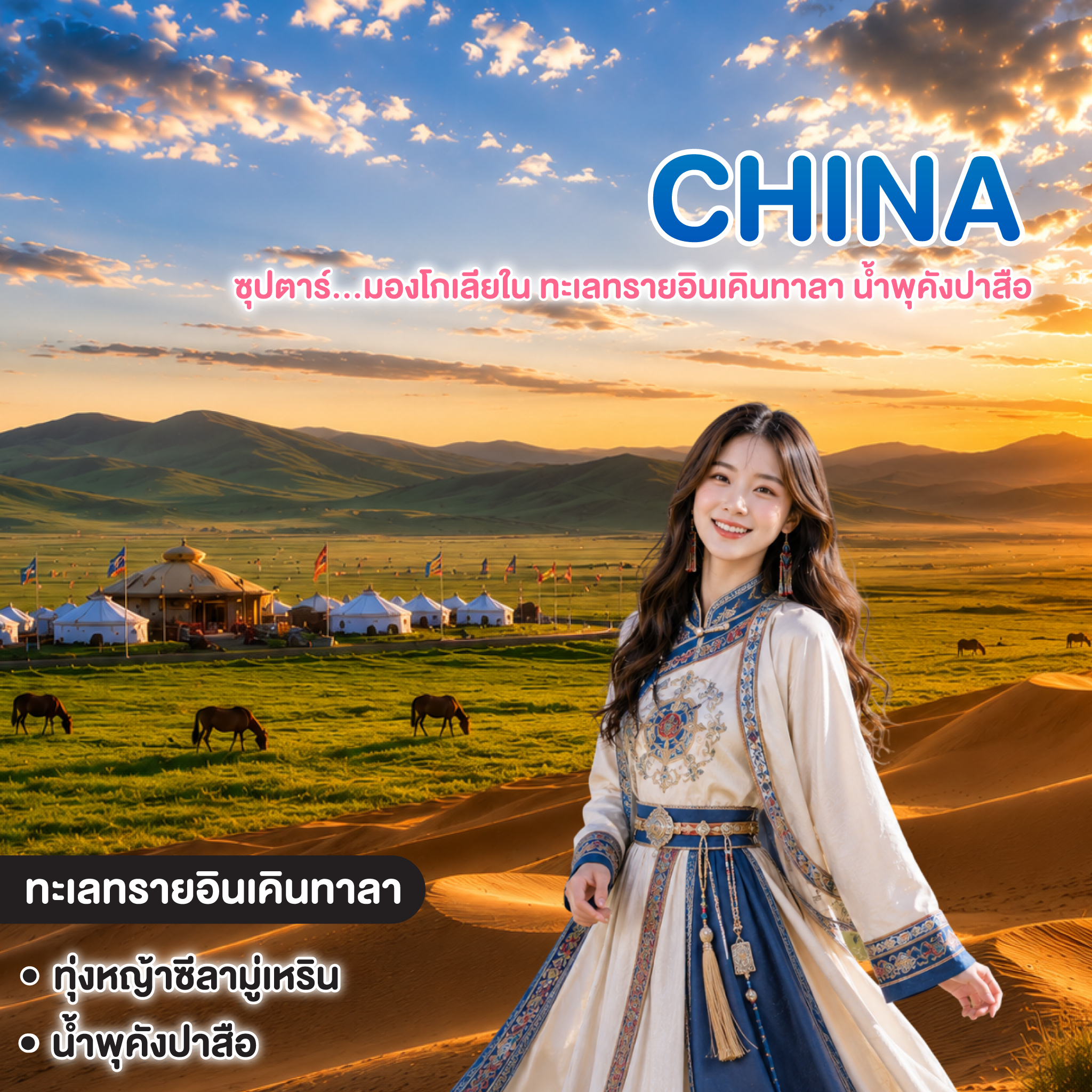 ทัวร์จีน CHINA INNER MONGOLIA ซุปตาร์...มองโกเลียใน ทะเลทรายอินเคินทาลา น้ำพุคังปาสือ