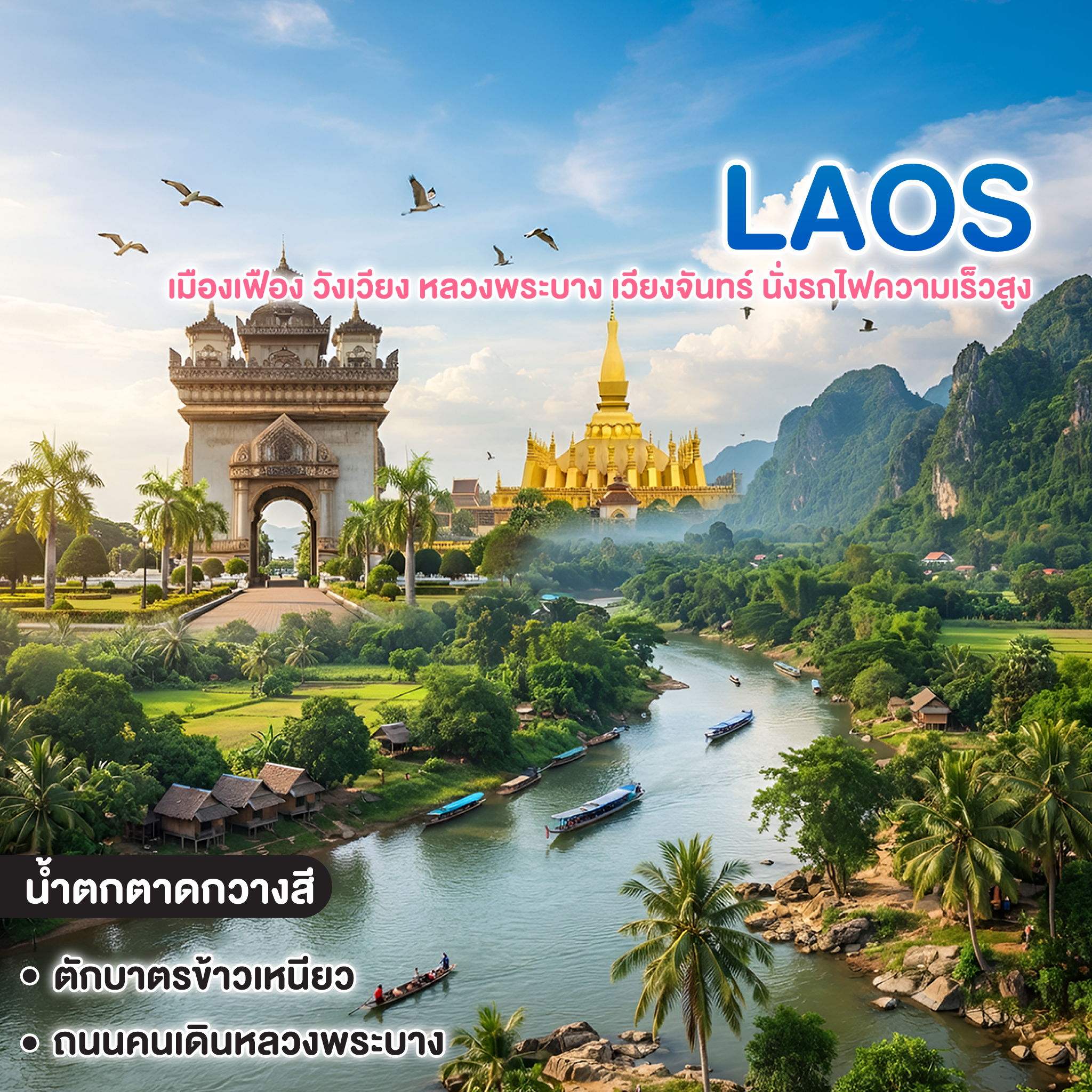 ทัวร์ลาว สบายดีลาว เมืองเฟือง วังเวียง หลวงพระบาง เวียงจันทร์ นั่งรถไฟความเร็วสูง